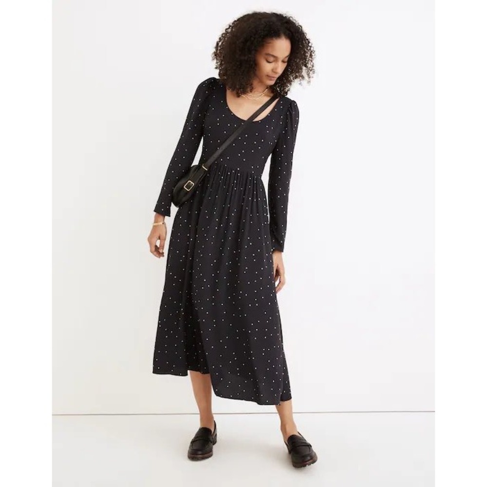 Madewell Star Print Puff Sleeve Midi Dress Dark Gray Womens 0 NEW